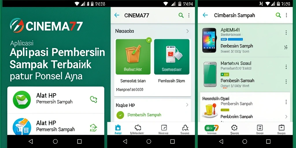 Tampilan antarmuka pengguna aplikasi Pembersih Sampah CINEMA77.