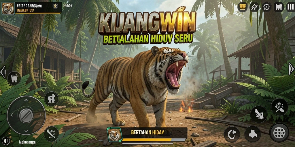 Tampilan antarmuka KIJANGWIN saat berpetualang di alam liar.