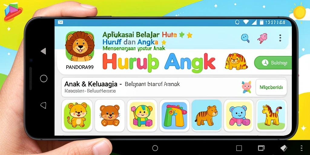 Tampilan antarmuka PANDORA99 untuk belajar huruf dan angka.