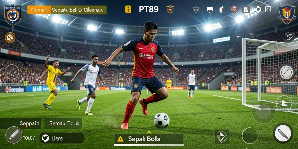 Tampilan antarmuka game Sepak Bola PT89 yang menarik dan interaktif.